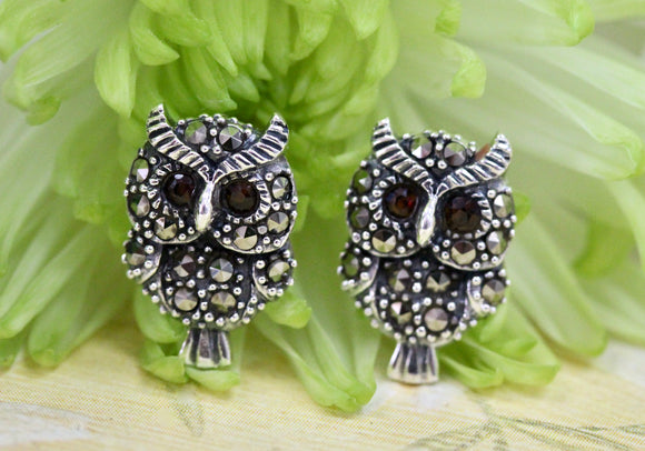 Sterling Silver & Marcasite OWL Earrings