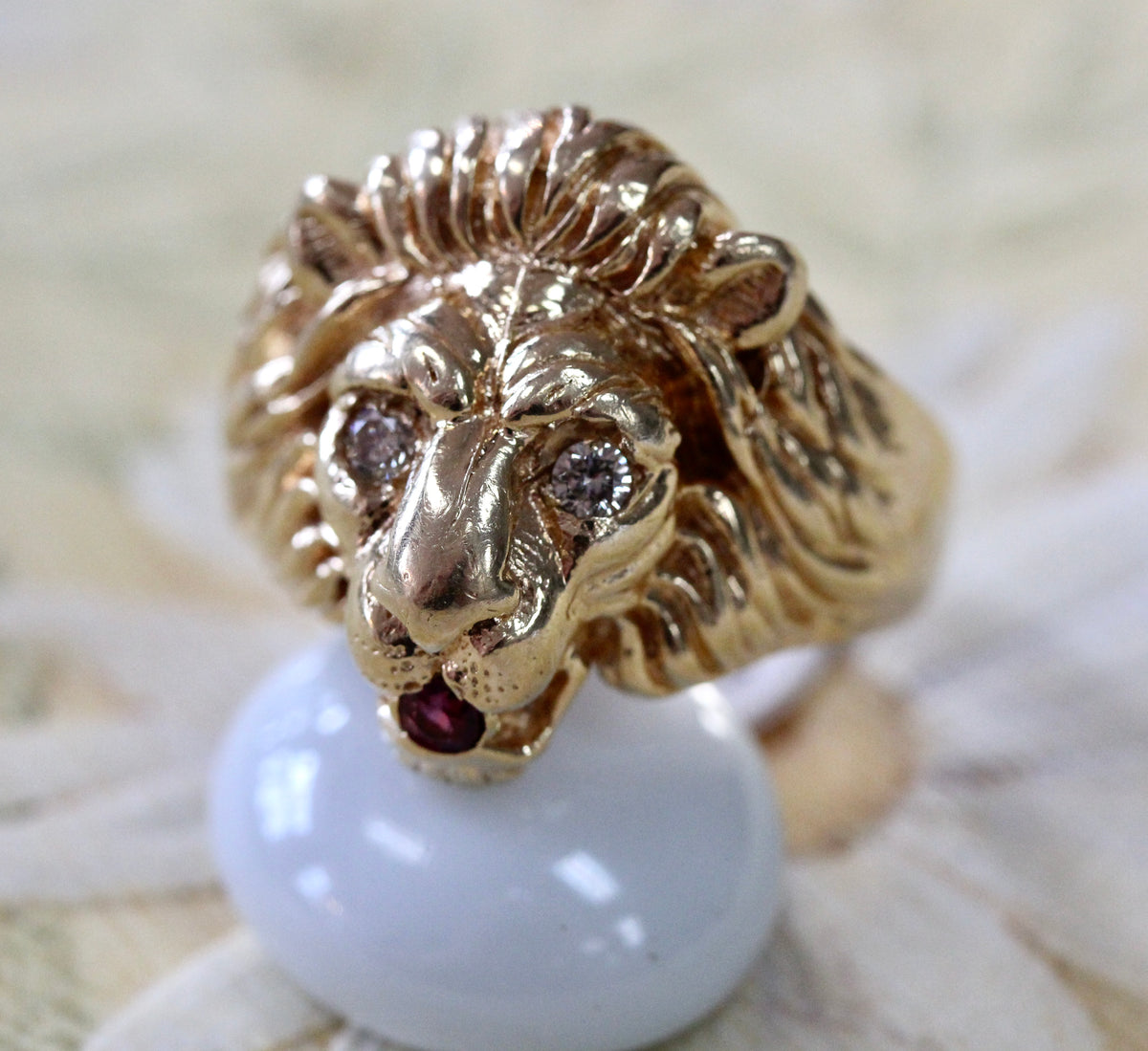 Lion ring with diamond in deals mouth