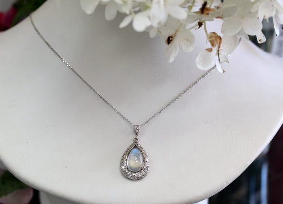 Blue Flash MOONSTONE & Diamond Necklace