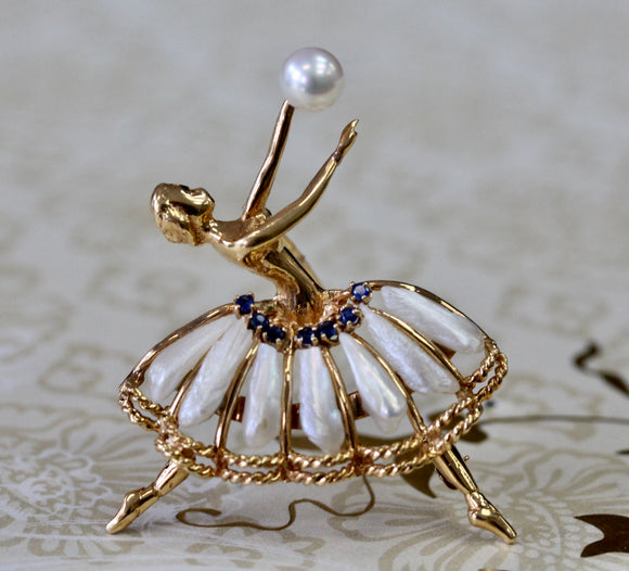Pearl & Sapphire Ballerina Pin
