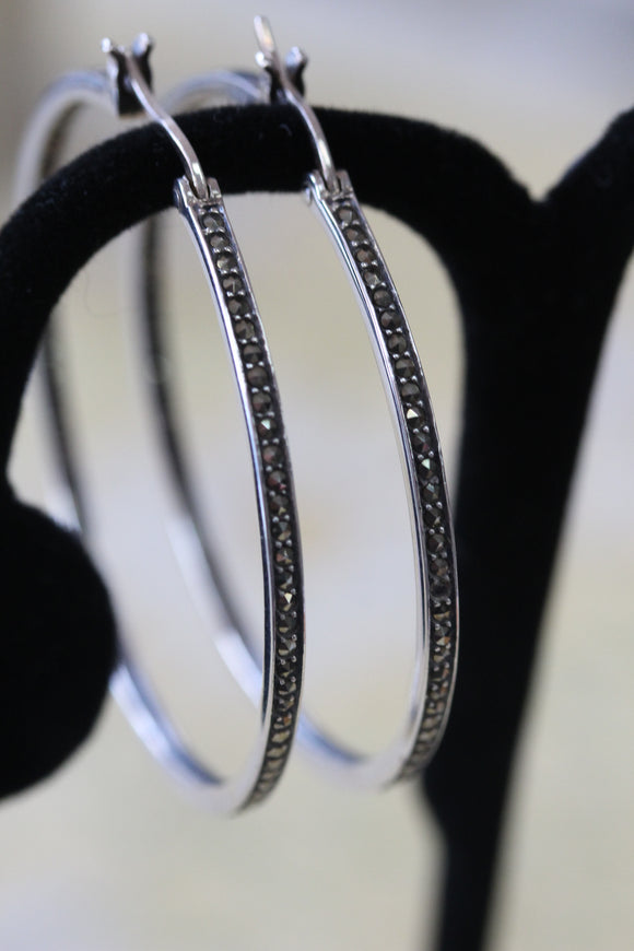 Sterling Silver & Marcasite HOOP Earrings