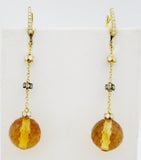 Faceted Citrine and Diamond Hanging Earrings