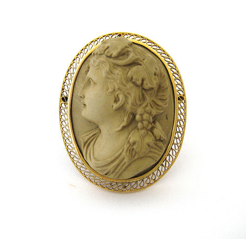 Lava Cameo Pin of Woman with Grapes in her Hair