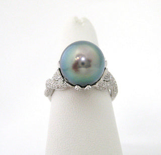 Tahitian Pearl Ring set in Diamond Encrusted Elaborate Setting