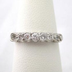 Vintage Diamond Band with 5 Diamonds Flanked by Hearts