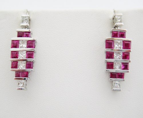 Ruby and Diamond Deco Style Earrings
