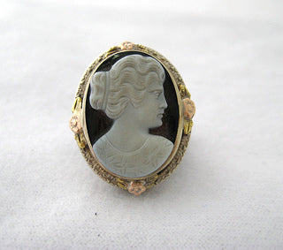 Cameo Ring with Rose and Green Gold Detail