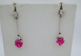 Pink Sapphire and Diamond Heart Earrings