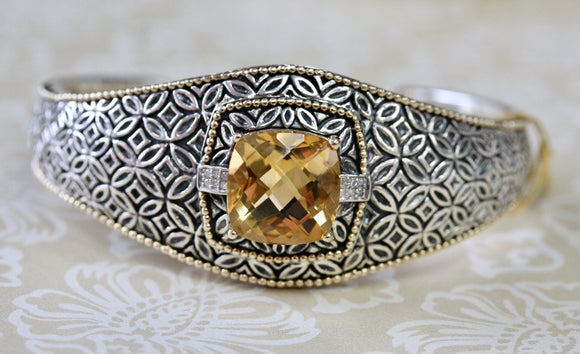 Funky ~ Citrine Sterling Silver & Gold Bracelet with Diamonds