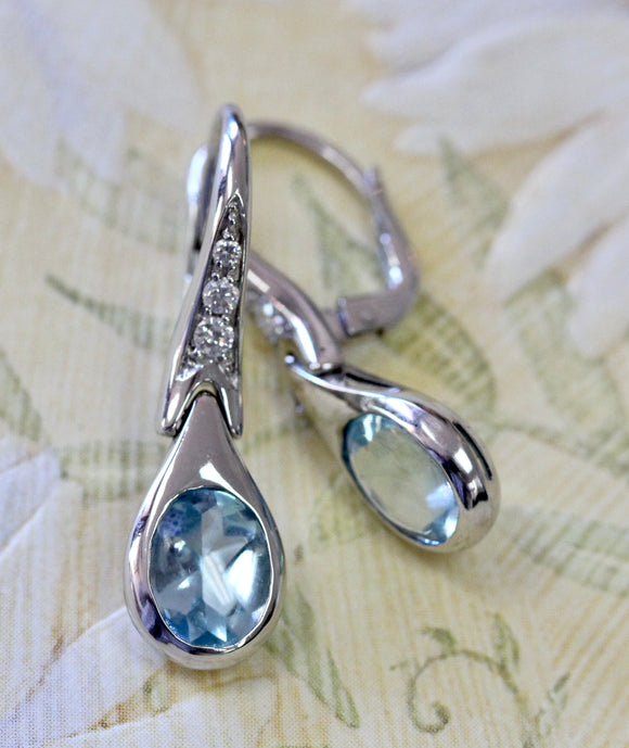 Contemporary ~ Aquamarine & Diamond Earrings