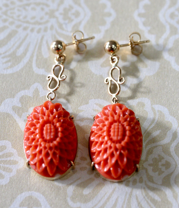 Colorful ~ Carved Coral Earrings