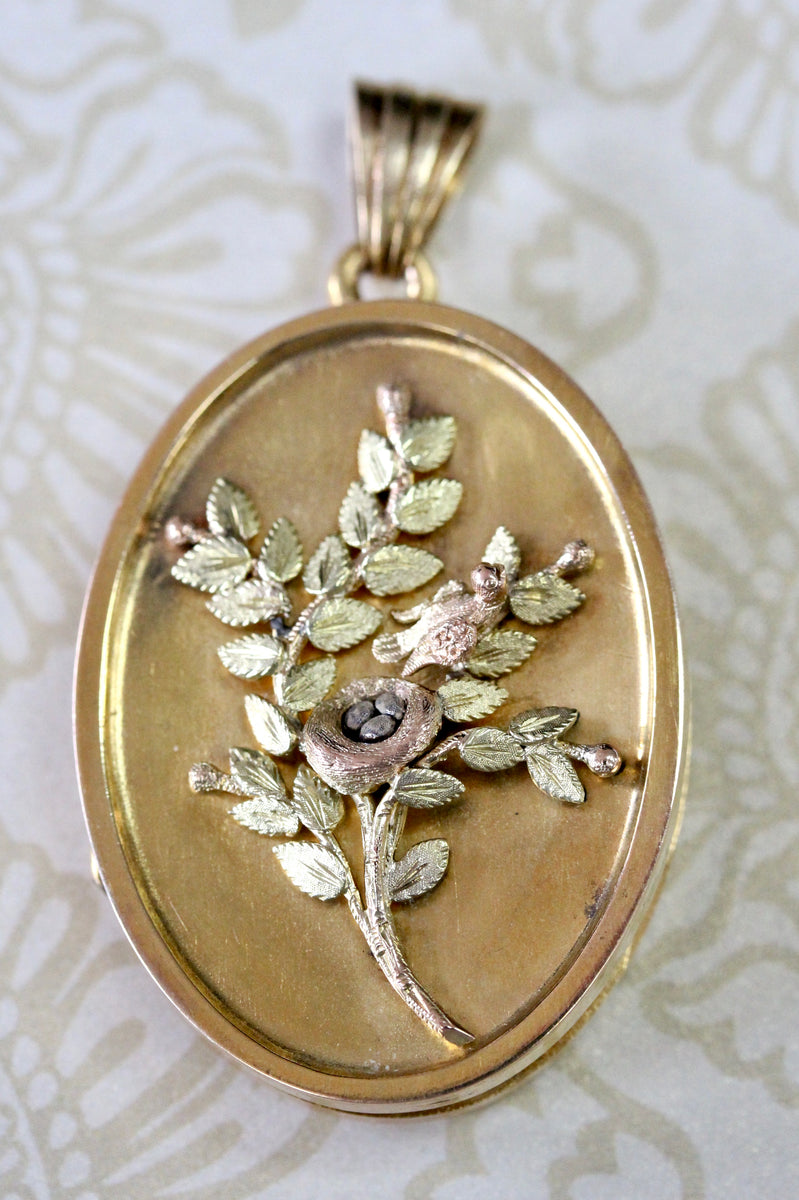 VICTORIAN Locket Pendant Yellow, Green Rose Gold CIRCA