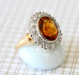 Citrine Ring Surrounded by Diamonds ~ Circa 1950