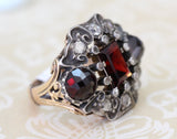 Garnet Ring with Diamonds ~ Antique, Circa 1880