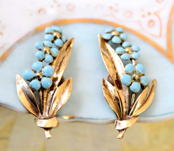 Turquoise & Gold Earrings ~ Screw Back Style