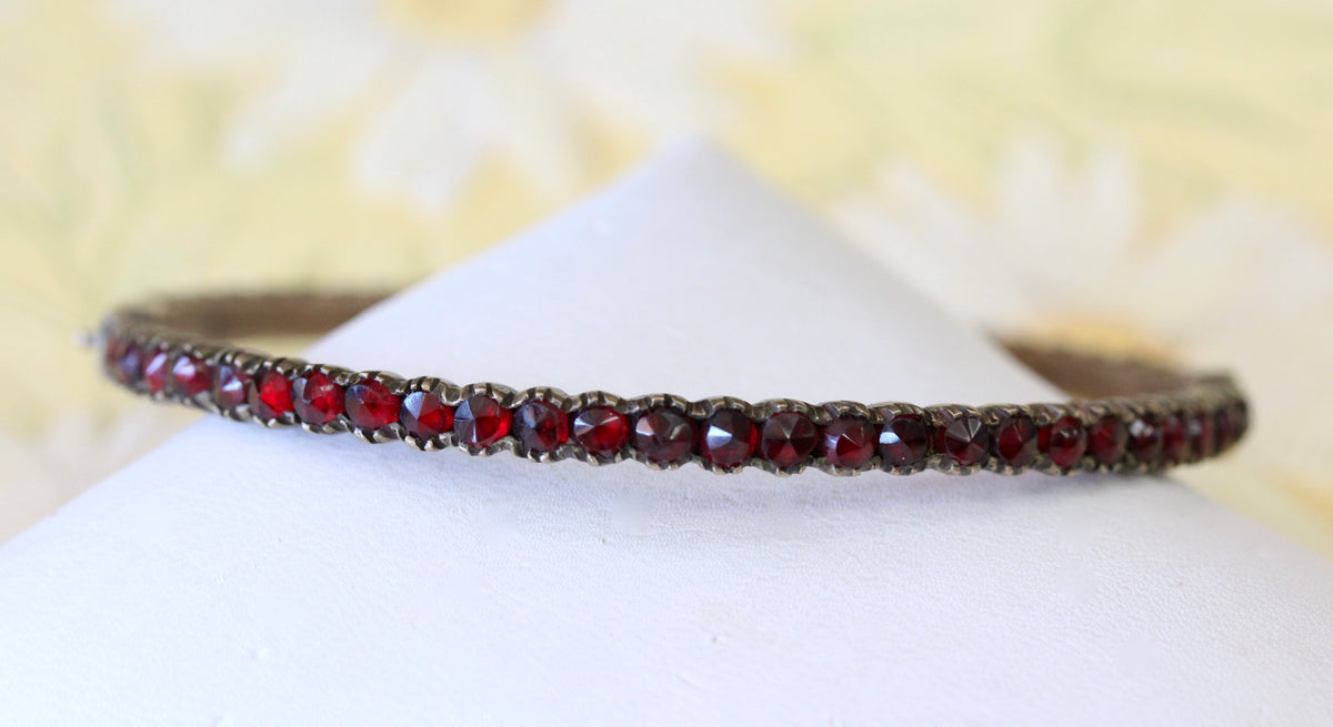 Antique Victorian Genuine factory Bohemian Garnet Bangle Bracelet