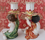 Collectible & Gorgeous ~ Pair of Capodimonte Figural Candlestick Holders