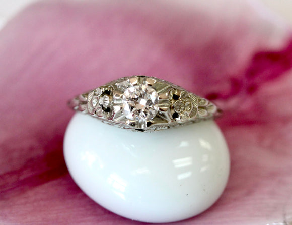 Diamond Ring with Floral Design ~ VINTAGE