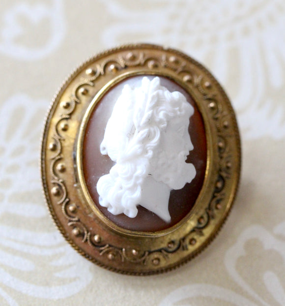 Oval ANTIQUE Cameo Pin with Gold Trim