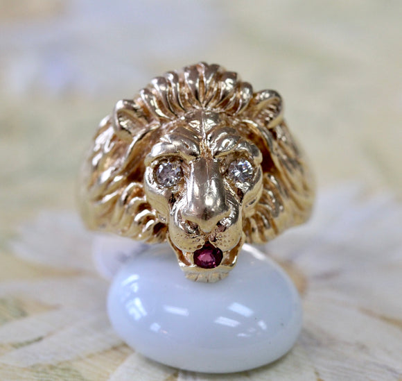 Gold Lion Ruby Eyes Ring | Mens | Kokkinos Creative Jewelers