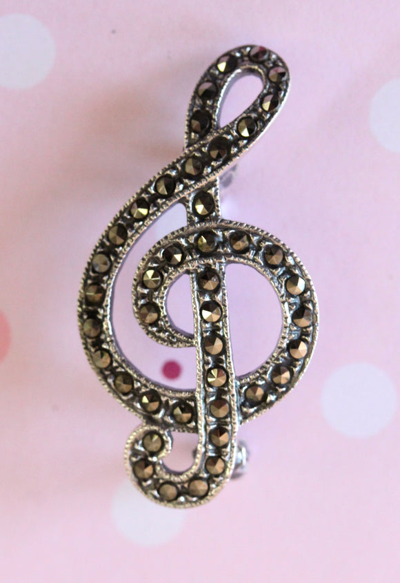 Sterling Silver & Marcasite TREBLE CLEF Note Pin