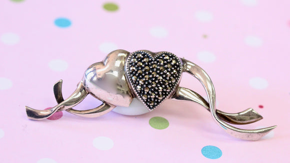 Sterling Silver & Marcasite Heart Pin