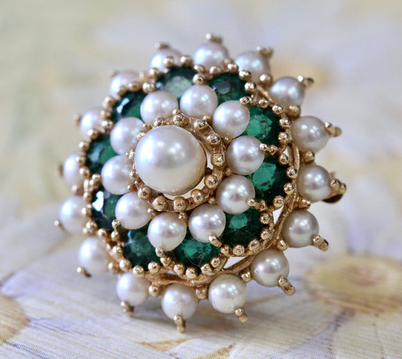 Emerald Doublet & Pearl Pendant / Pin