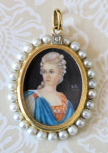 Painting on Ivory Pendant ~ ANTIQUE