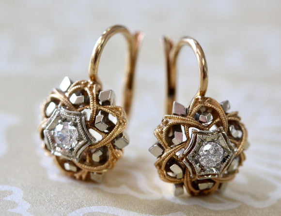 Diamond Two-Tone Earrings ~ ANTIQUE