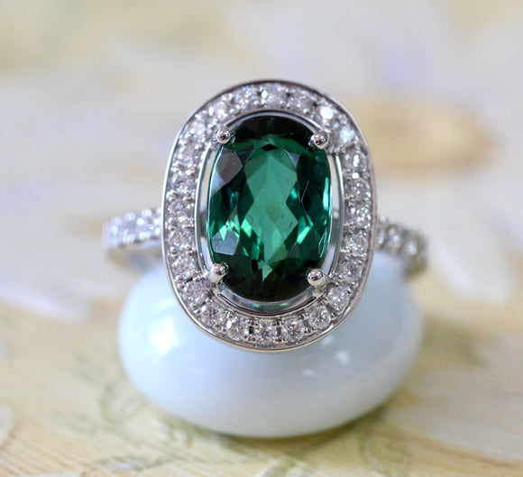 Green Tourmaline & Diamond Ring ~ 3+ Carat