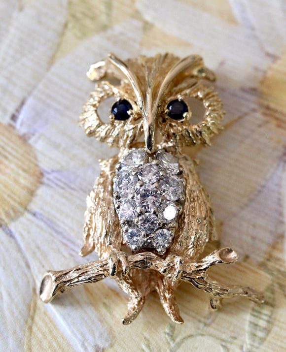 OWL Pendant with Diamonds & Sapphires