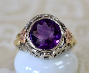 Amethyst Ring in White, Yellow & Rose Gold