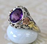 Amethyst Ring in White, Yellow & Rose Gold