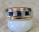 MEN'S Sapphire & Diamond Ring ~ Two-Tone Setting
