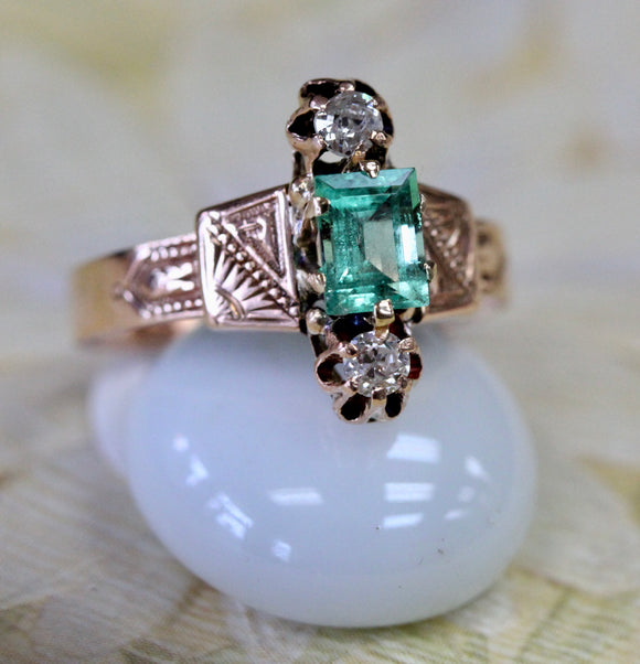 Emerald & Diamond Ring ~ Circa 1890's