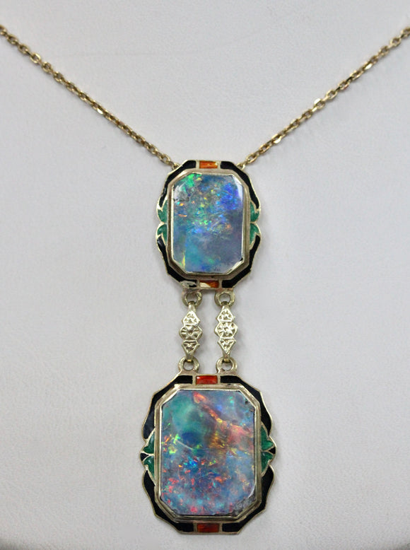 Opal & Enamel Necklace ~ Circa 1920