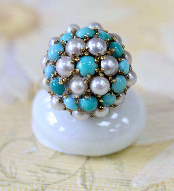 Turquoise & Pearl Ring ~ VINTAGE