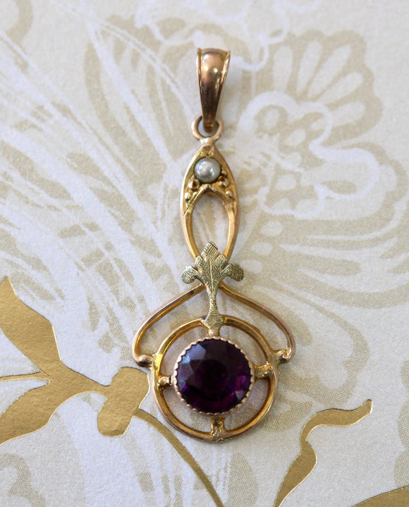 Amethyst Pendant with Pearl Accent ~ ANTIQUE