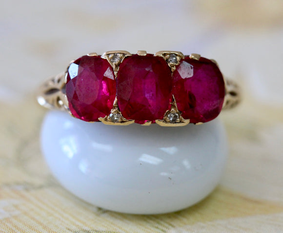 Synthetic Ruby & Diamond Ring ~ VINTAGE