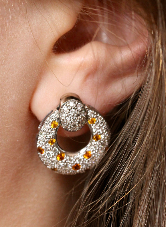 Pave Diamond & Yellow Sapphire Earrings