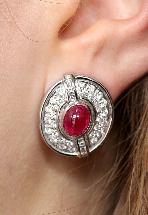 Buy Vintage 18K Solid Yellow Gold Ruby Cabochon & White Topaz Stud Earrings  Online in India - Etsy
