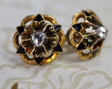 Gold, Enamel & Diamond Stud Earrings ~ ANTIQUE