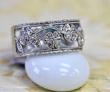Wide Diamond Band with Floral Open Work Design ~ VINTAGE