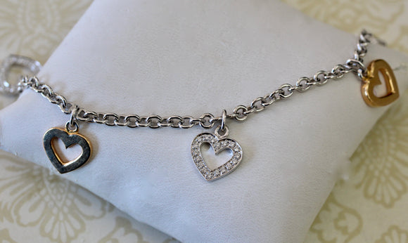 Diamond  Heart Charm Bracelet ~ Two-Tone