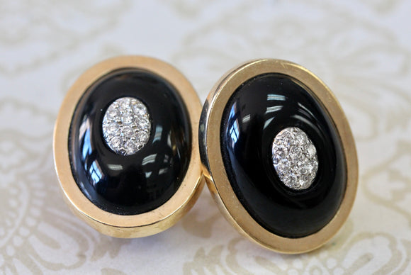 Onyx Earrings with Pave Diamond Centers