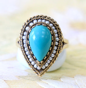 Turquoise & Seed Pearl Ring