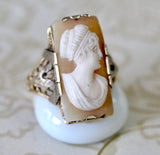 Rectangular Shaped Cameo Ring with Filigree ~ VINTAGE