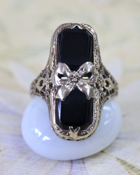 Onyx Ring with Filigree Design ~ VINTAGE