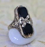 Onyx Ring with Filigree Design ~ VINTAGE