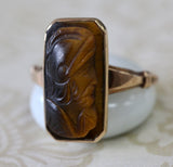 Carved Tiger Eye Ring ~ VICTORIAN